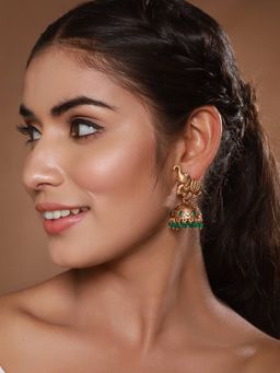 Aatmana - Gold-Plated Artificial Stones-Studded & Beaded Jhumkas