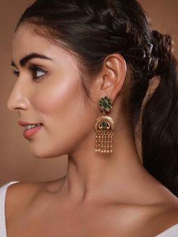 Aatmana - Gold-Plated Artificial Stones-Studded & Beaded Drop Earrings