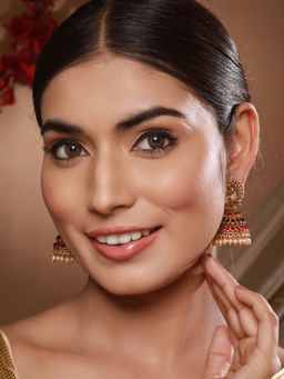 Aatmana - Gold-Plated Stones Studded Beads Beaded Peacock Shaped Jhumkas