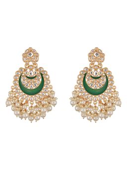 Aatmana - Green Gold-Plated Stone-Studded & Beaded Crescent Shaped Meenakari Chandbalis
