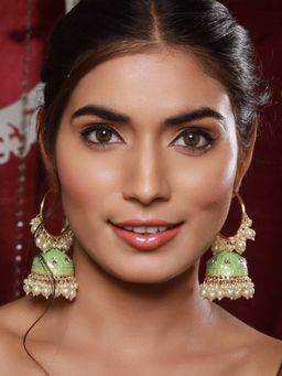 Aatmana - Gold-Toned & Green Contemporary Kundan Studded Meenakari Earrings