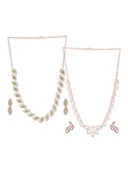 Aatmana - Set of 2 Rosegold Plated Mint Green & White CZ Studded Jewellery Set