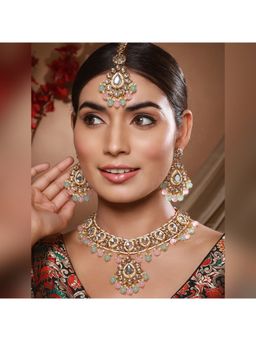 Aatmana - Gold-Plated Lime-Green & Pink Kundan-Studded Choker Handcrafted Jewellery Set