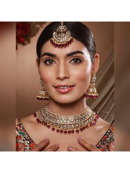 Aatmana - Gold-Plated & Wine Kundan Studded Jewellery Set