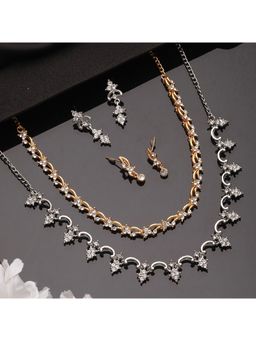 Aatmana - Set of 2 Rosegold & Silver Plated CZ Studded Jewellery Set