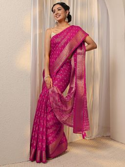 Libas - Pink Ethnic Motif Printed Zari Border Saree with Unstitched Blouse