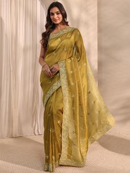 Libas - Green Floral Embroidered Border Saree with Unstitched Blouse