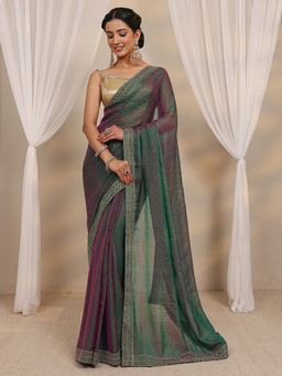 Libas - Green Beads Embellished Border Saree with Unstitched Blouse