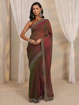 Libas - Green Beads Embellished Border Saree with Unstitched Blouse