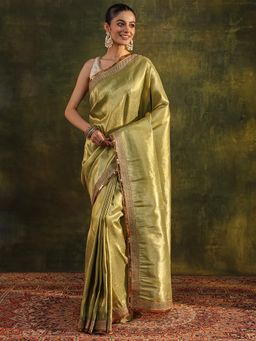 Libas - Green Woven Design Gota Patti Tussar Border Saree with Unstitched Blouse