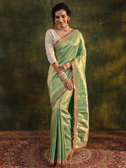 Libas - Green Woven Design Gota Patti Tussar Border Saree with Unstitched Blouse