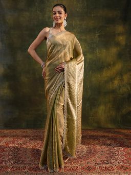 Libas - Green Beads Embellished Border Saree with Unstitched Blouse