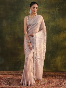 Libas - Cream Beads Embellished Border Saree with Unstitched Blouse