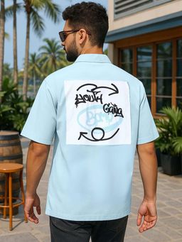 Bewakoof - Men's Light Blue Youth Gang Graphic Printed Oversized Shirt