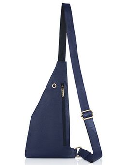 WILDHORN - Blue Solid Genuine Leather Unisex Crossbody Sling Backpack