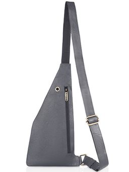 WILDHORN - Grey Solid Genuine Leather Unisex Crossbody Sling Backpack