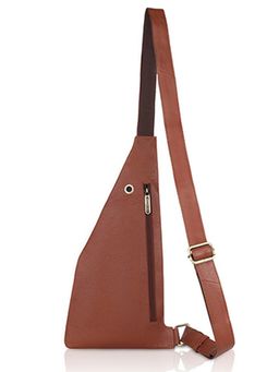 WILDHORN - Tan Solid Genuine Leather Unisex Crossbody Sling Backpack
