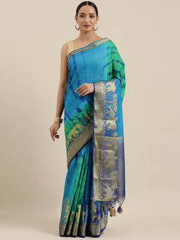 Mimosa - Women Banarasi Style Linen Saree With Unstitched Blouse