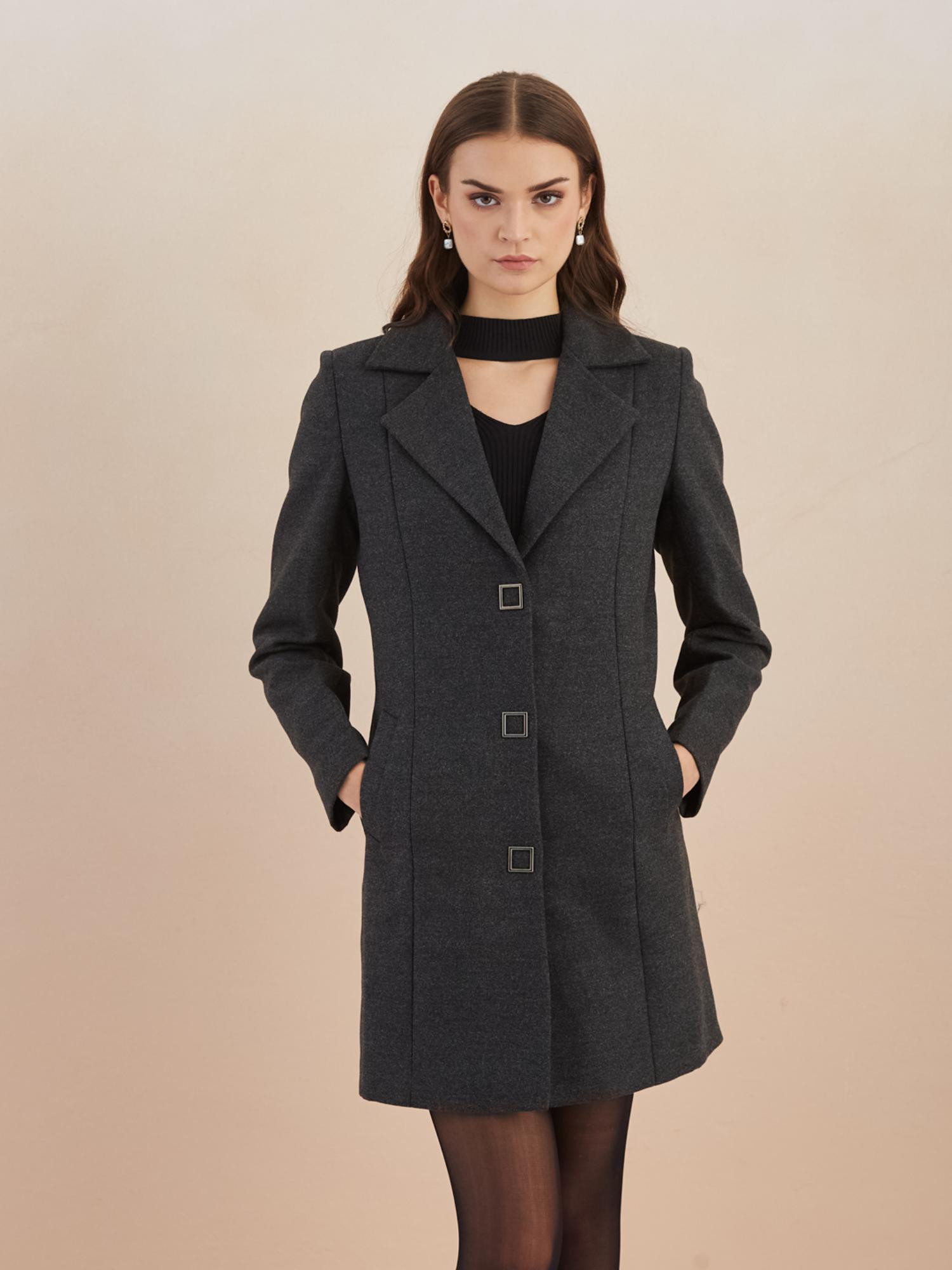 latin quarters Women Black Solid Full Sleeves Lapel Neck Long Coat for Casual Occasion-picture-20