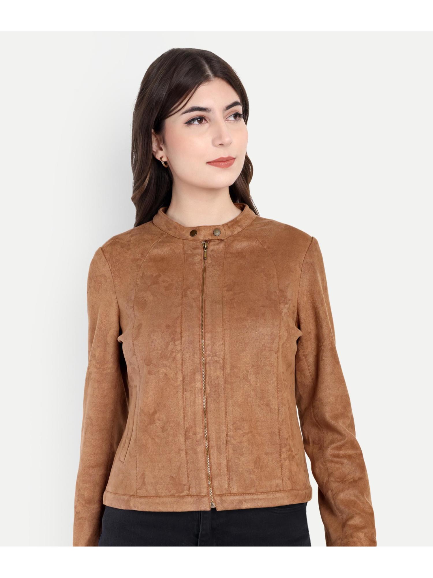 latin quarters Women Brown Full Sleeves Mandarin Collar Solid Casual Jacket-picture-12