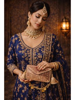 Tash Bags - Sheesh Mahal Glass Mosic Brass Clutch- Rose Gold