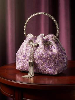 Sassora - Synthetic Leather With Embellished Potli Bag with Detachable Chain -Purple (Small)