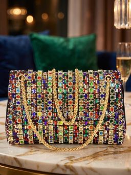 Sassora - Synthetic Leather With Stone And Bead Work Party Sling Bag (Small)