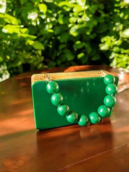 Tash Bags - Colour Blocked Wooden Quirky Clutch-Green