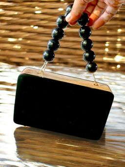 Tash Bags - Colour Blocked Wooden Quirky Clutch-Black