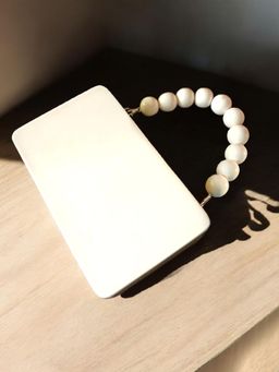 Tash Bags - Colour Blocked Wooden Quirky Clutch-White