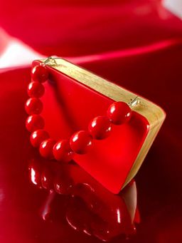 Tash Bags - Colour Blocked Wooden Quirky Clutch-Red