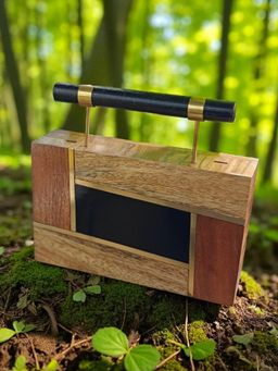 Tash Bags - Multi Wood Brass Inlay And Resin Clutch