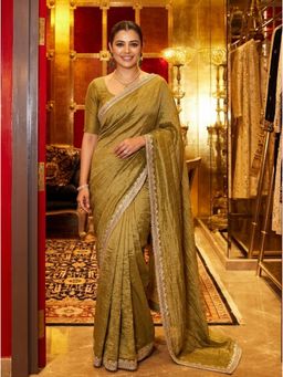 Nyri - Embellished Sequinned Chiffon Saree - Gold