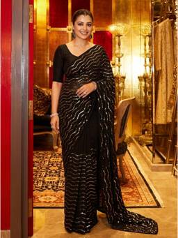 Nyri - Embellished Sequinned Georgette Saree - Black