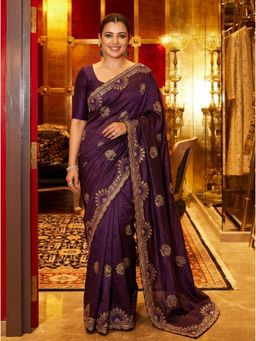 Nyri - Embellished Embroidered Georgette Saree - Purple