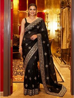 Nyri - Embellished Embroidered Sequinned Chiffon Saree - Black