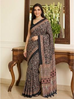 Nyri - Printed Ajrak Modal Silk Saree - Black