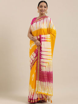 Mimosa - Mysore Silk Style Crepe Saree Multicolored With Unstitched Blouse