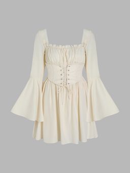 Cider - Solid Ruffle Lace Up Mini Dress