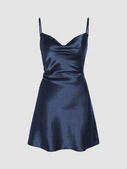Cider - Solid Satin Cowl Neck Cami Mini Dress (Set Of 2)