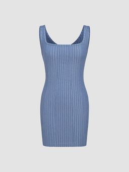 Cider - Striped Square Neck Rib Short Dress