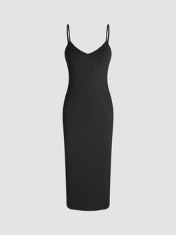 Cider - Solid V-Neck Cami Midi Dress