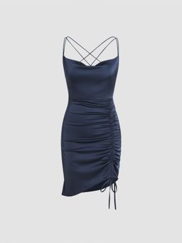 Cider - Drawstring Criss Cross Backless Mini Dress