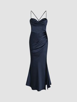 Cider - Satin Cowl Neck Cami Corset Maxi Dress