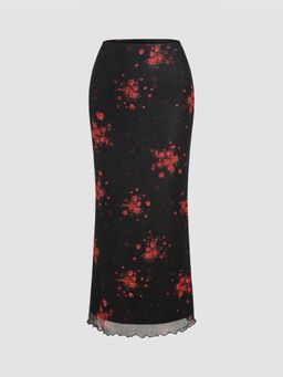 Cider - High Waist Rose Mesh Maxi Skirt