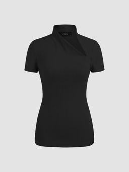 Cider - Asymmetrical Neck Short Sleeve Top