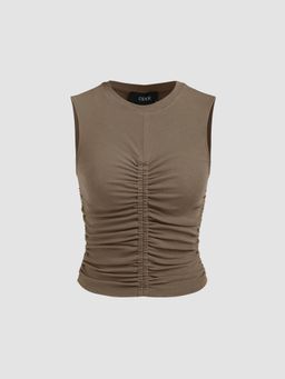 Cider - Ruched High Neck Knit Crop Top