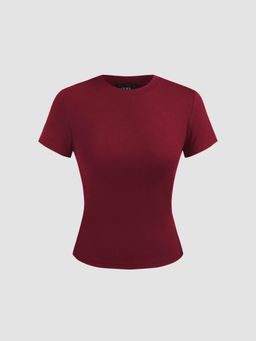 Cider - Round Neckline Knit Short Sleeve Top