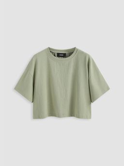 Cider - Round Neckline Oversized Crop Top