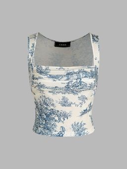 Cider - Toile De Jouy Square Neck Tank Top